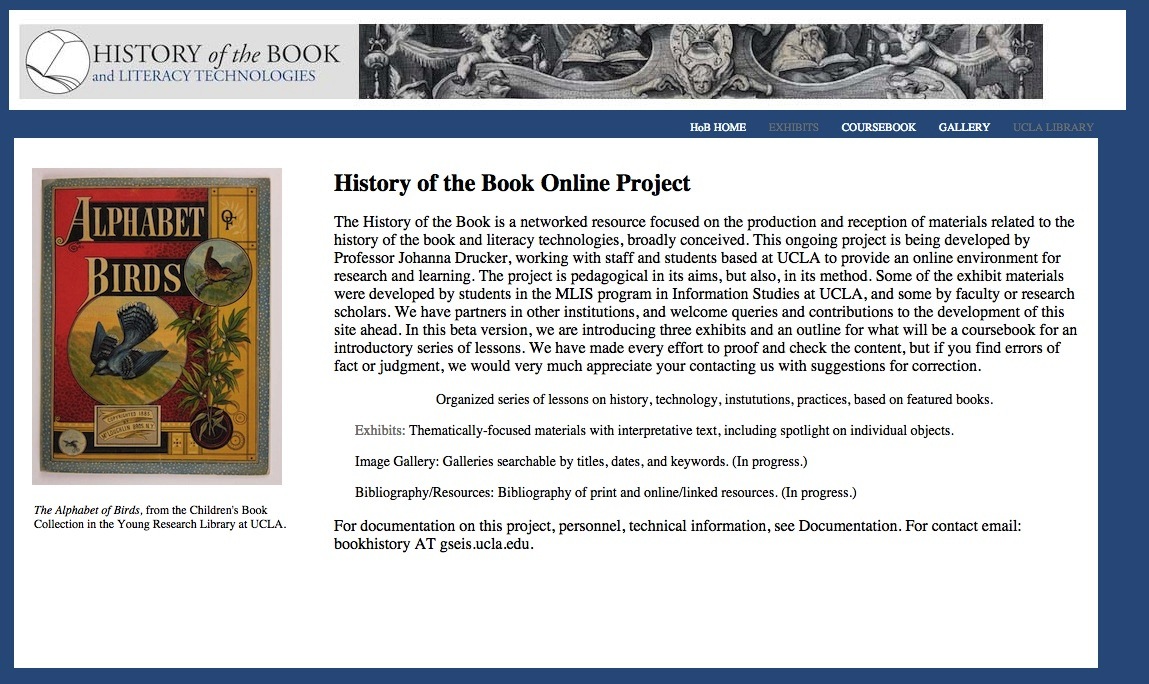 History of the Book Online Home Page